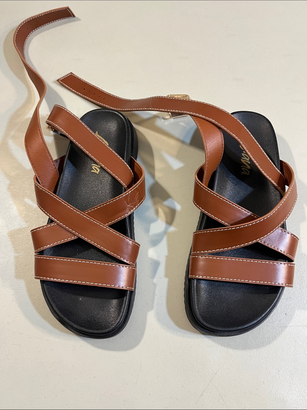 Liliana Brown Strappy Wrap Leather-Look Sandals